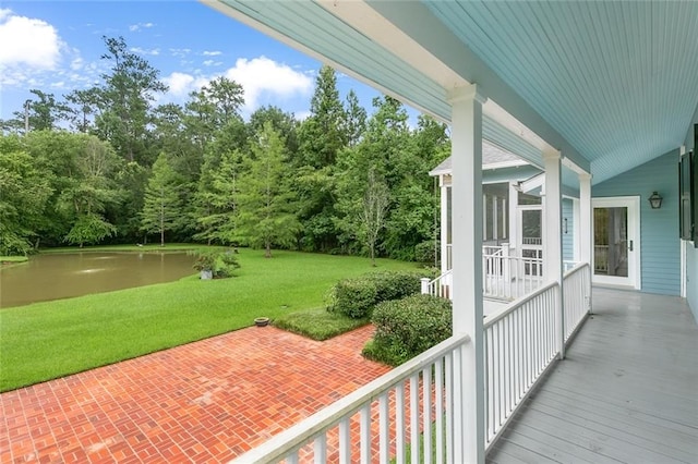 view of patio / terrace featuring a water view