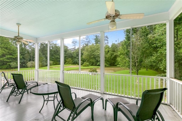 sunroom / solarium with ceiling fan