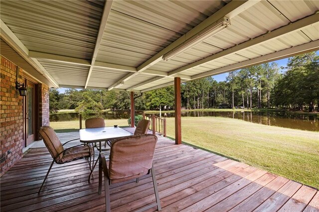 17 P M Hall Rd, Poplarville, MS 39470 - wooden terrace featuring a water view and a yard
