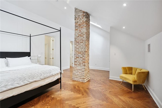 810 Bourbon St, New Orleans, LA 70116 - bedroom featuring baseboards, high vaulted ceiling, and recessed lighting