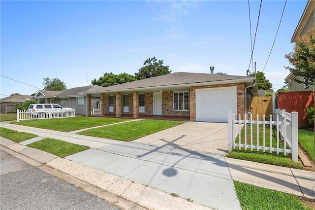 single story home featuring a garage and a front yard