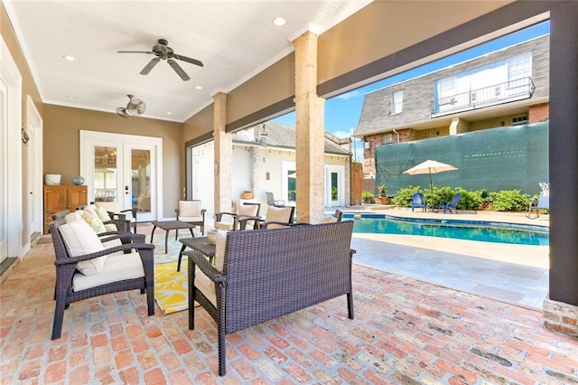 view of patio / terrace featuring an outdoor living space and ceiling fan