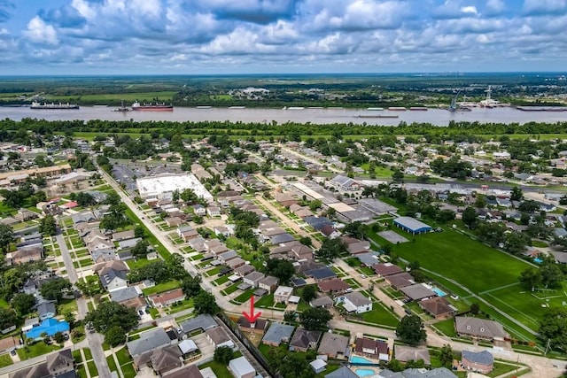 bird's eye view featuring a water view