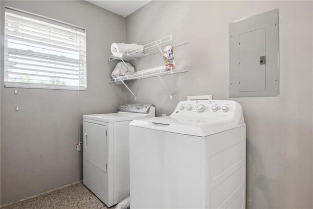 laundry room with washer and clothes dryer and electric panel