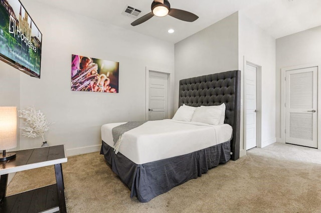 bedroom with carpet and ceiling fan