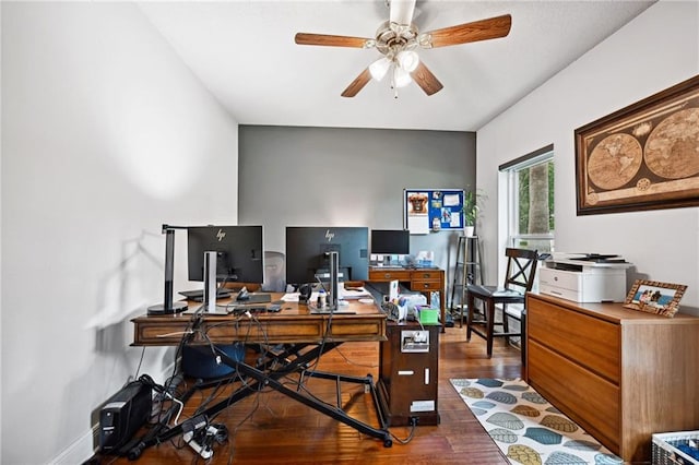 office featuring ceiling fan and dark hardwood / wood-style floors