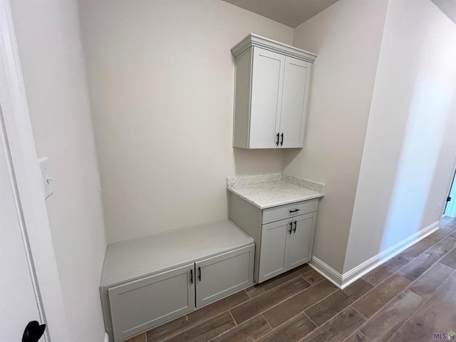 washroom with dark hardwood / wood-style flooring