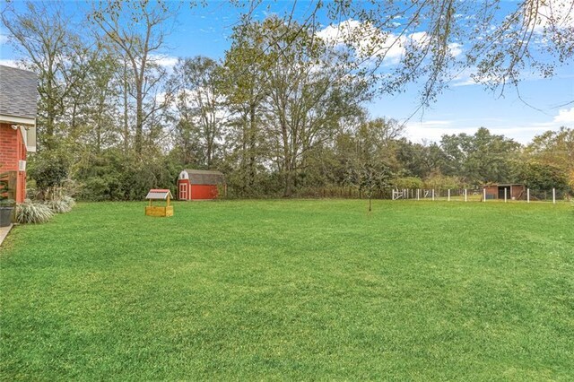 view of yard with a shed