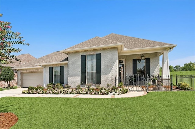 view of front of house featuring a garage and a front lawn