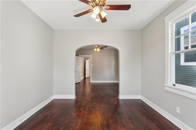 unfurnished room featuring wood-type flooring and ceiling fan