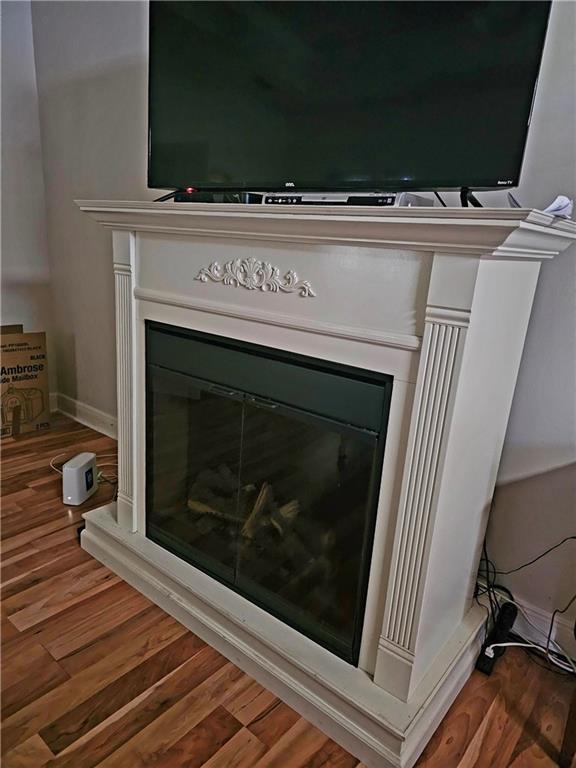 669 Lake Iberville Ct, Ponchatoula, LA 70454 - detailed view of a glass covered fireplace and wood finished floors