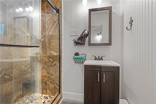 bathroom with vanity and an enclosed shower