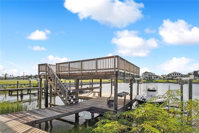 dock area with a water view