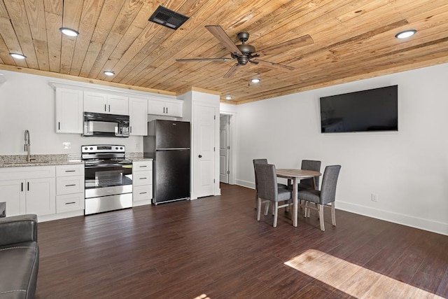 kitchen featuring black appliances, dark hardwood / wood-style floors, white cabinets, and sink