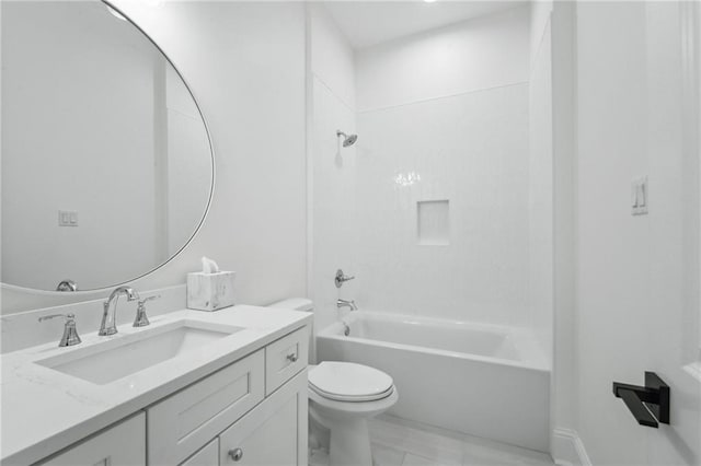 full bathroom featuring vanity, washtub / shower combination, and toilet