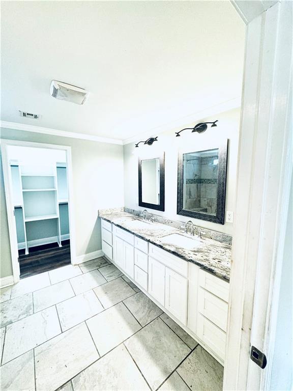 bathroom featuring vanity and crown molding