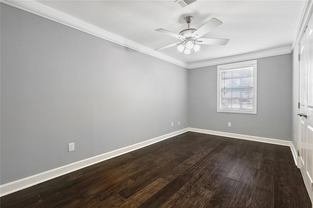 spare room with ornamental molding, hardwood / wood-style floors, and ceiling fan