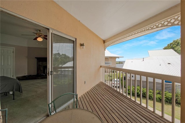 balcony with ceiling fan