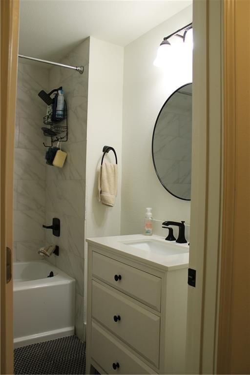 full bathroom featuring shower / tub combination and vanity