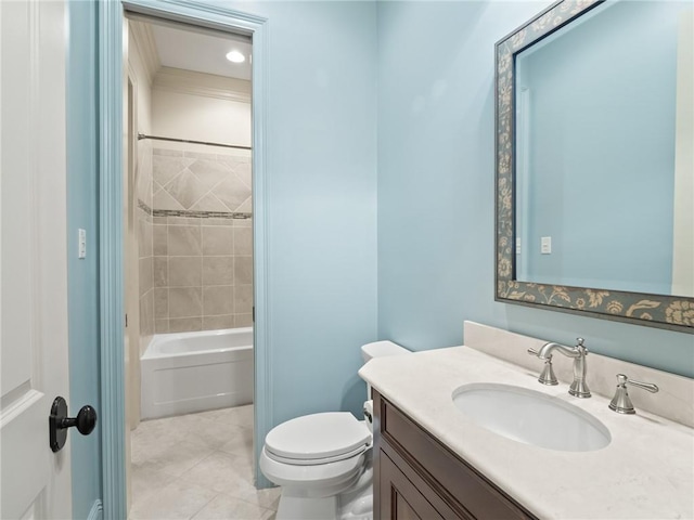 full bathroom with tile patterned floors, vanity, shower / bath combination, and toilet