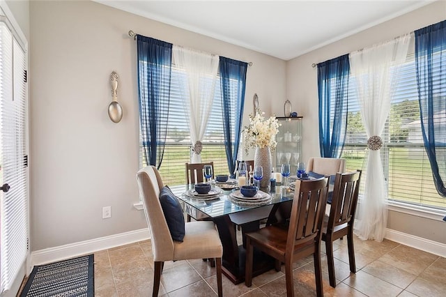 tiled dining space featuring plenty of natural light