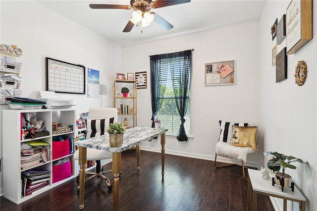 office featuring hardwood / wood-style floors and ceiling fan