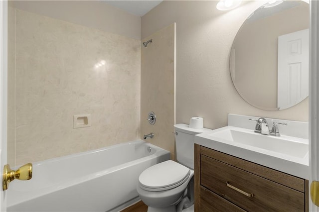 full bathroom with toilet, vanity, and bathtub / shower combination