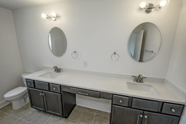 bathroom featuring tile patterned floors, vanity, and toilet