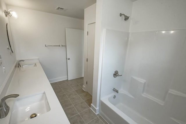 bathroom featuring vanity, tile patterned floors, and shower / tub combination