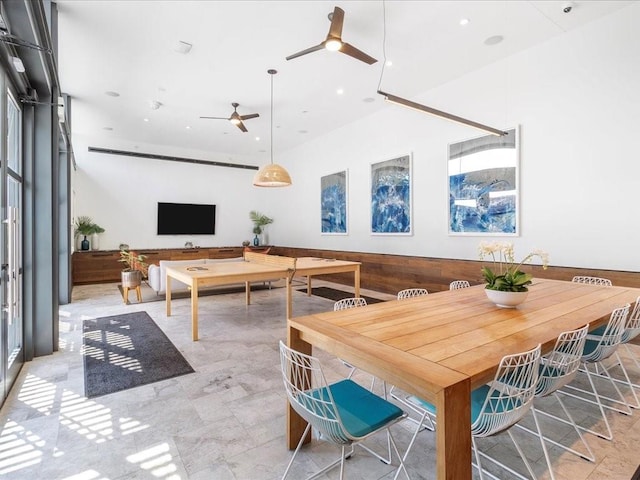 dining area featuring ceiling fan