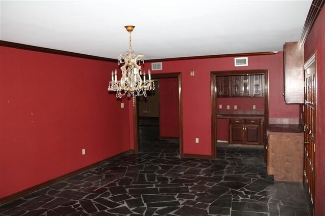 unfurnished dining area with a chandelier