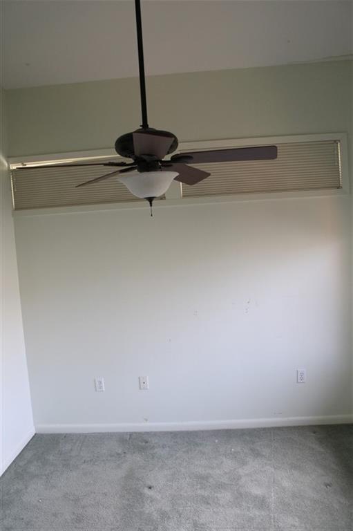 interior space with ceiling fan and carpet flooring