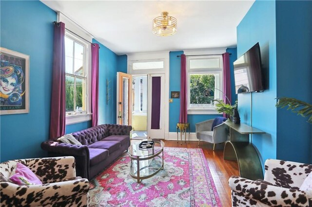 living room with hardwood / wood-style floors