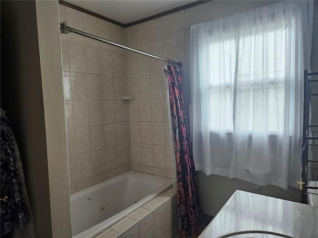 bathroom with shower / tub combo with curtain