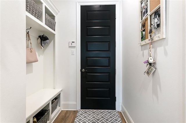 mudroom with dark wood-type flooring