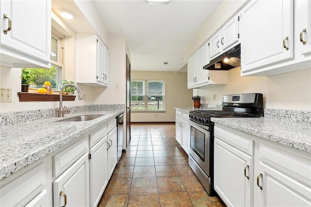 217 Robinhood Dr, Covington, LA 70433 - kitchen featuring white cabinetry, appliances with stainless steel finishes, under cabinet range hood, and a sink