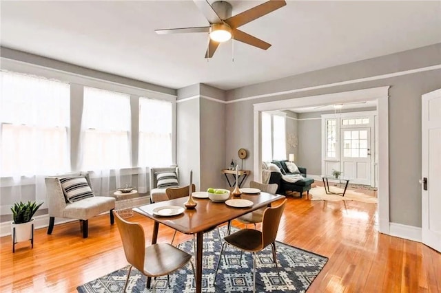 1831 S Dupre St, New Orleans, LA 70125 - dining area featuring light wood-style floors, baseboards, and ceiling fan