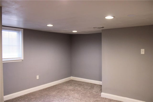1831 S Dupre St, New Orleans, LA 70125 - empty room featuring visible vents, baseboards, recessed lighting, and light carpet