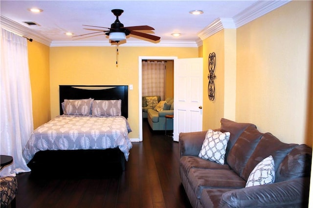 1831 N Miro St, New Orleans, LA 70119 - bedroom featuring ornamental molding, visible vents, recessed lighting, and wood finished floors