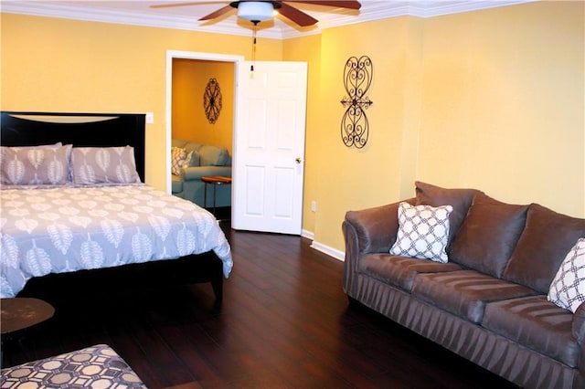 1831 N Miro St, New Orleans, LA 70119 - bedroom featuring ornamental molding, baseboards, a ceiling fan, and hardwood / wood-style flooring