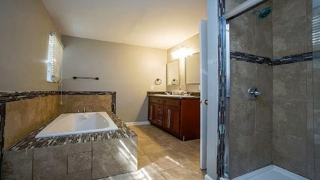 1831 N Miro St, New Orleans, LA 70119 - full bath with a bath, a stall shower, vanity, and tile patterned flooring