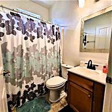 6226 Lafaye St, New Orleans, LA 70122 - full bathroom with toilet, curtained shower, and vanity