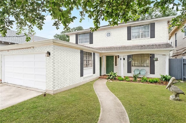 view of front of house with a garage and a front lawn