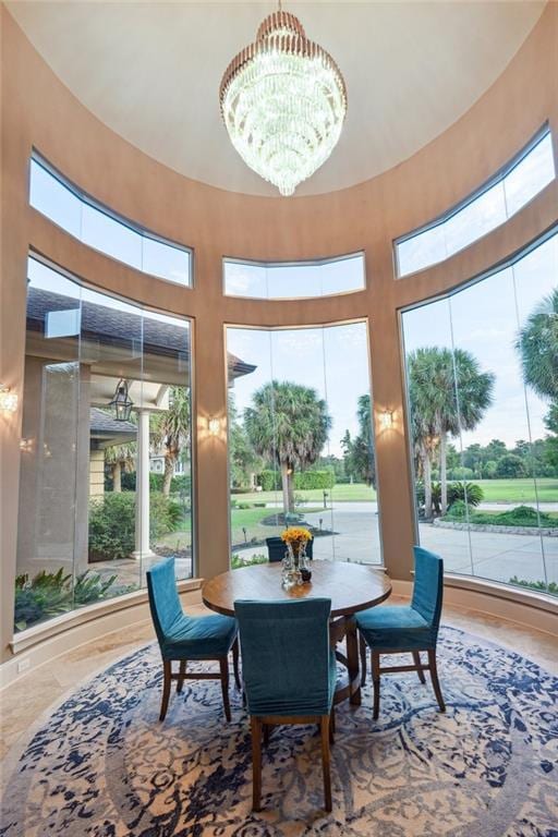 interior space with an inviting chandelier