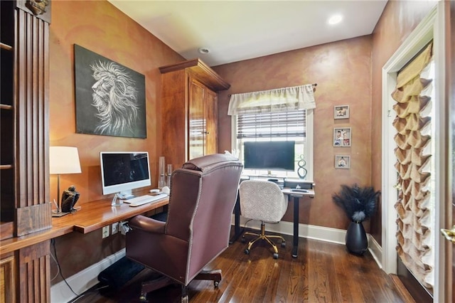 office area featuring dark hardwood / wood-style floors