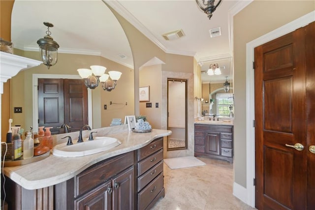 bathroom featuring vanity and crown molding