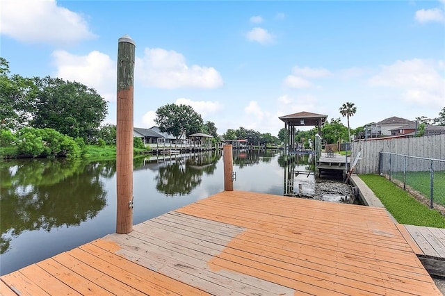 dock area with a water view