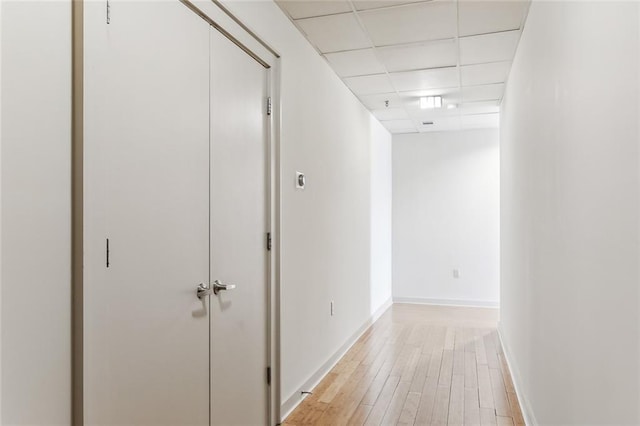 835 Julia St Unit 8, New Orleans, LA 70113 - hallway featuring a drop ceiling, light wood-style flooring, and baseboards