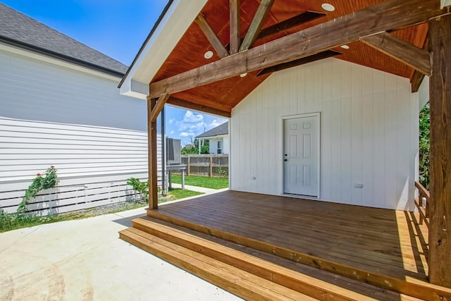 wooden deck featuring a patio