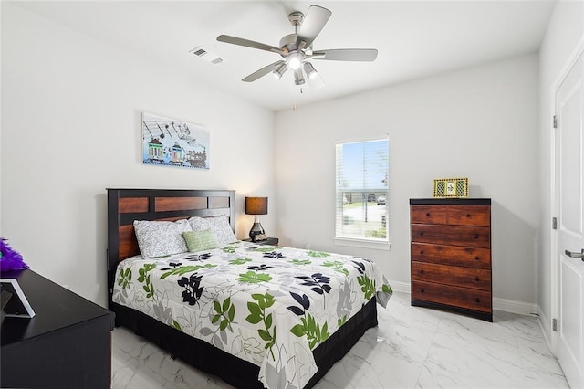 bedroom featuring ceiling fan